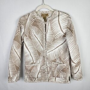 Peck & Peck Leaf Print Quilted Button Up Coat S